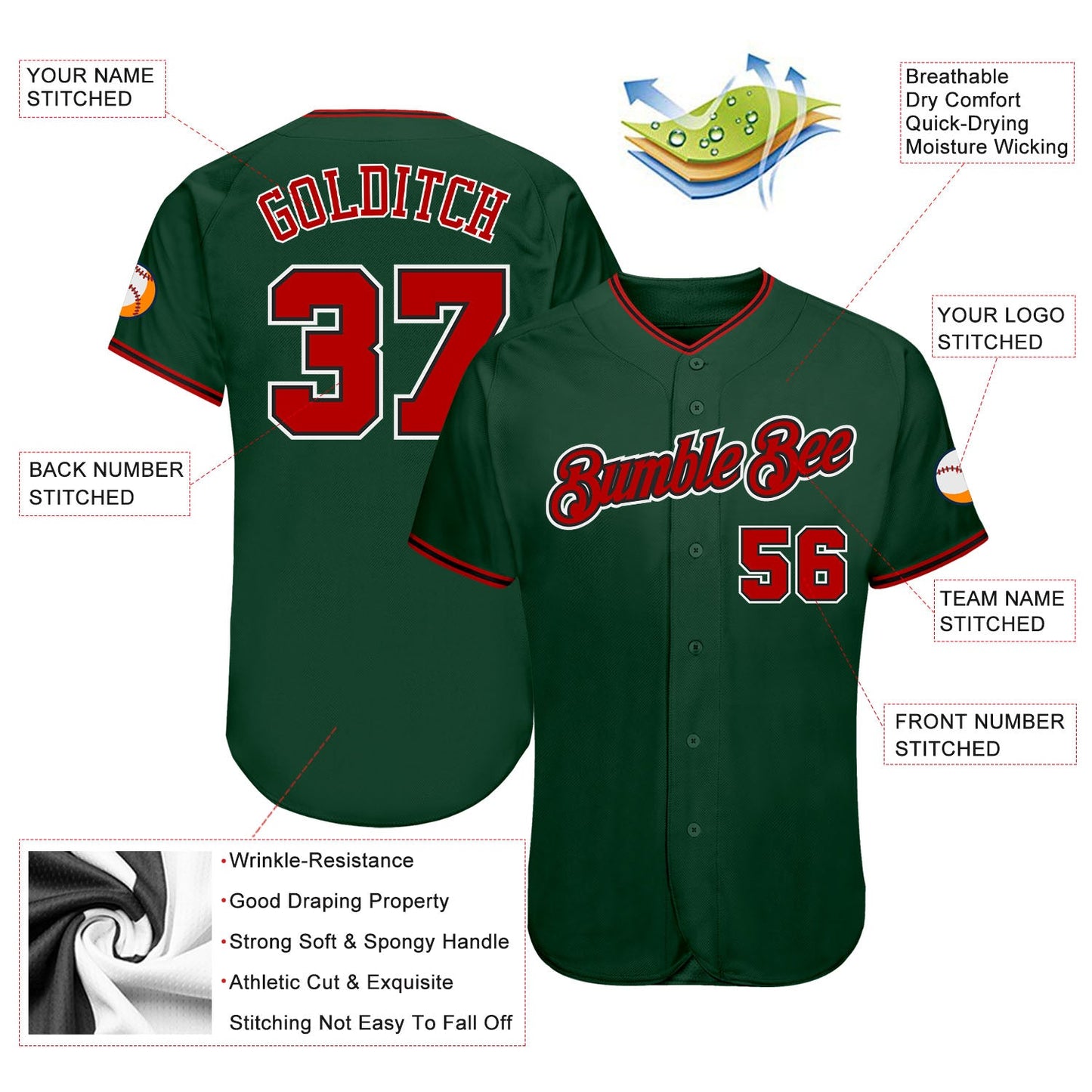 Custom Green Red-Black Authentic Baseball Jersey - Sky-Custom
