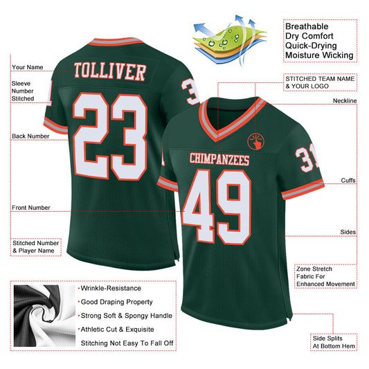Custom Green White-Orange Mesh Authentic Throwback Football Jersey - Sky-Custom
