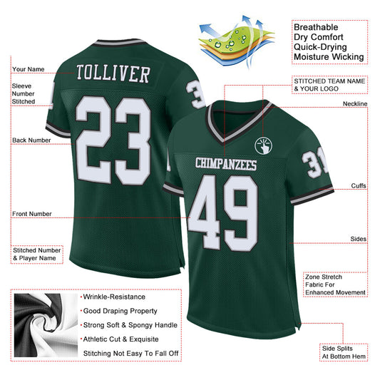 Custom Green White-Gray Mesh Authentic Throwback Football Jersey - Sky-Custom