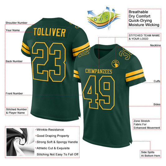 Custom Green Green-Gold Mesh Authentic Football Jersey - Sky-Custom
