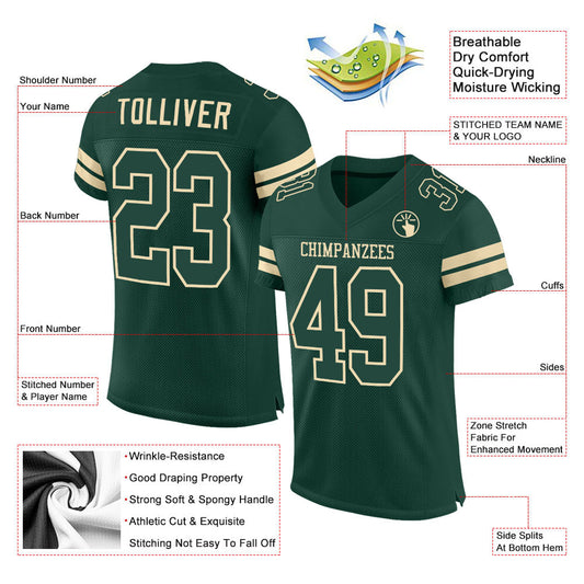 Custom Green Green-Cream Mesh Authentic Football Jersey - Sky-Custom
