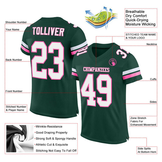 Custom Green White-Pink Mesh Authentic Football Jersey - Sky-Custom