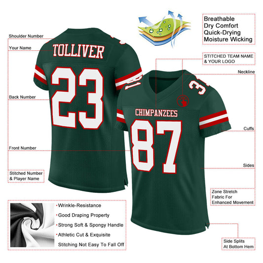 Custom Green White-Red Mesh Authentic Football Jersey - Sky-Custom