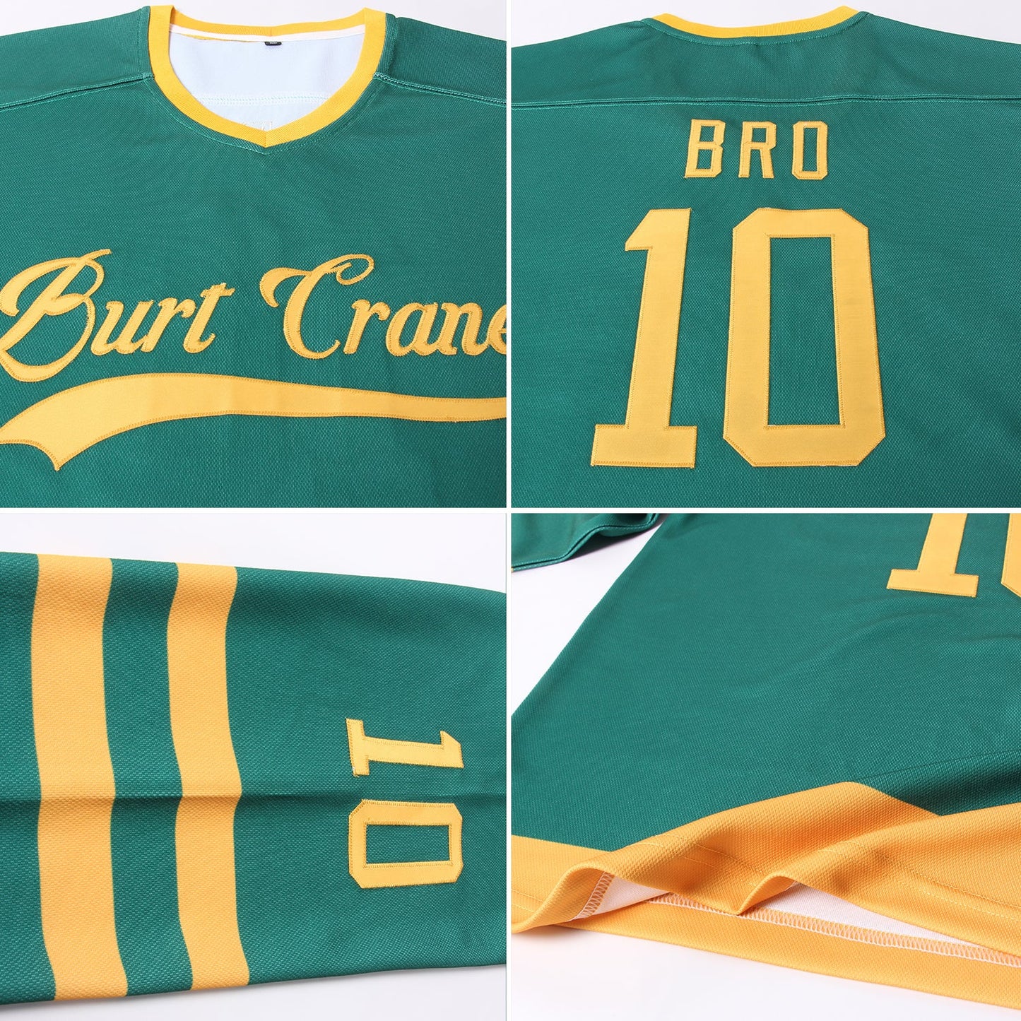 Custom Green Gold Hockey Jersey - Sky-Custom