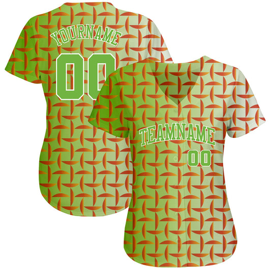 Custom Green Neon Green-White 3D Pattern Design Authentic Baseball Jersey - Sky-Custom