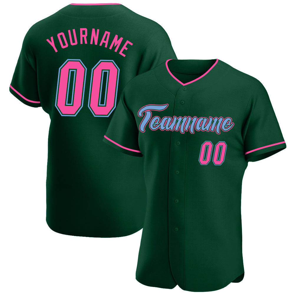 Custom Green Pink-Light Blue Authentic Baseball Jersey - Sky-Custom