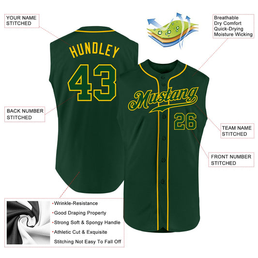 Custom Green Green-Gold Authentic Sleeveless Baseball Jersey - Sky-Custom