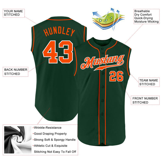 Custom Green Orange-White Authentic Sleeveless Baseball Jersey - Sky-Custom