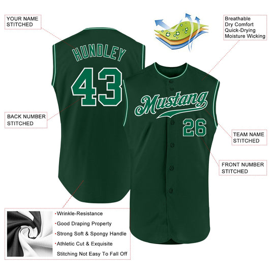 Custom Green Kelly Green-White Authentic Sleeveless Baseball Jersey - Sky-Custom