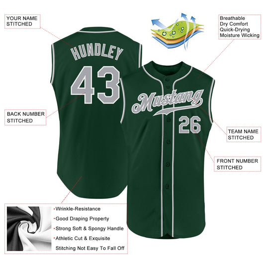 Custom Green Gray-White Authentic Sleeveless Baseball Jersey - Sky-Custom