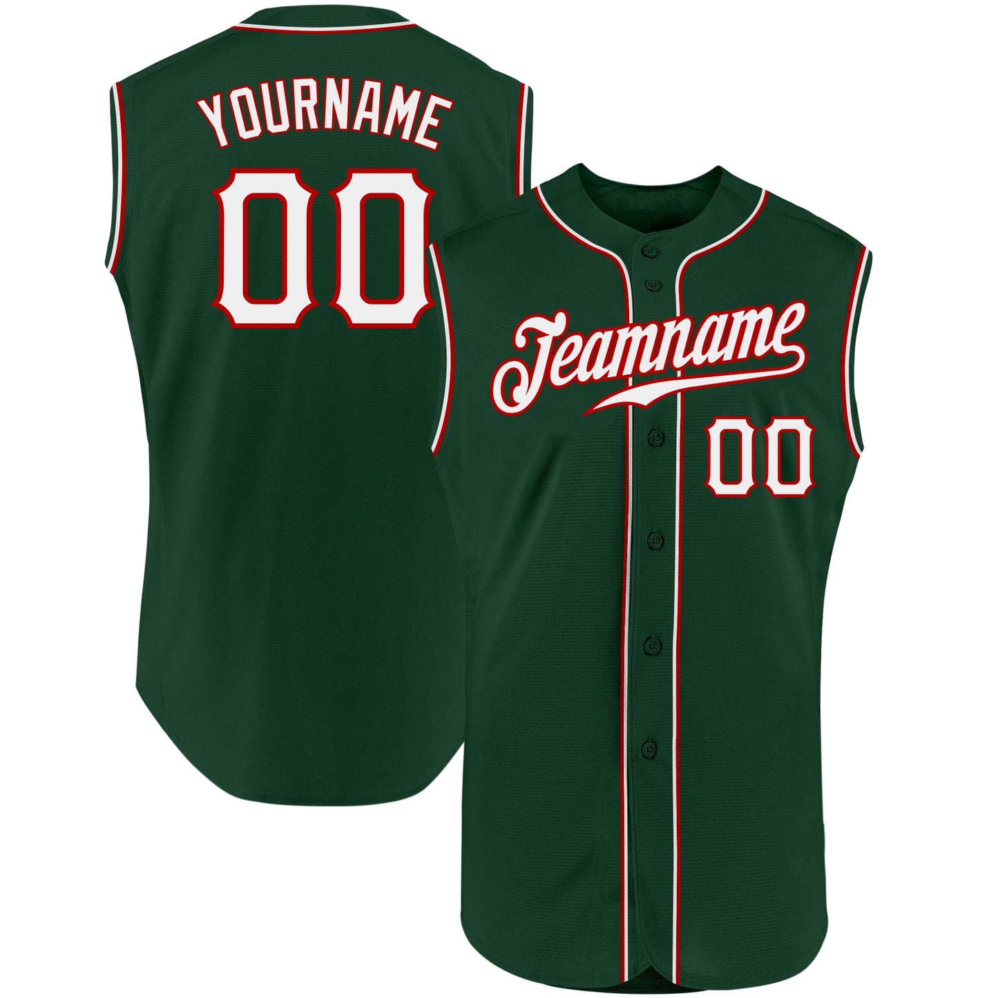 Custom Green White-Red Authentic Sleeveless Baseball Jersey - Sky-Custom