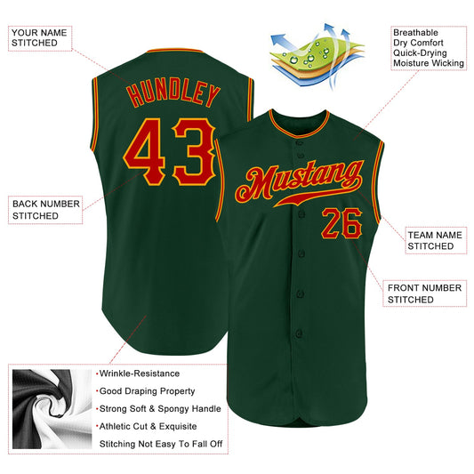 Custom Green Red-Gold Authentic Sleeveless Baseball Jersey - Sky-Custom
