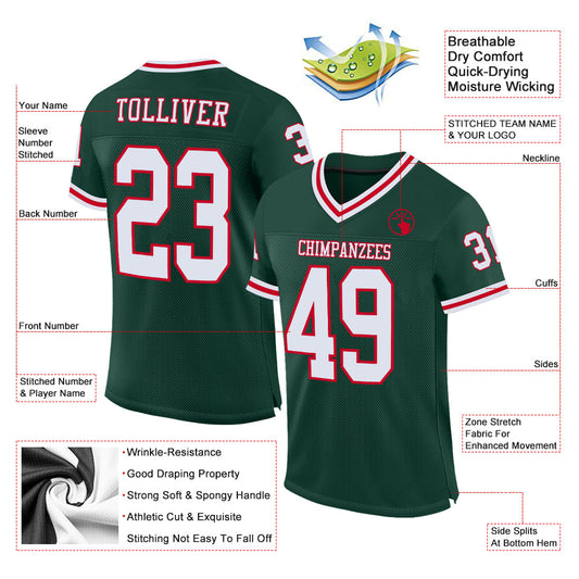 Custom Green White-Red Mesh Authentic Throwback Football Jersey - Sky-Custom