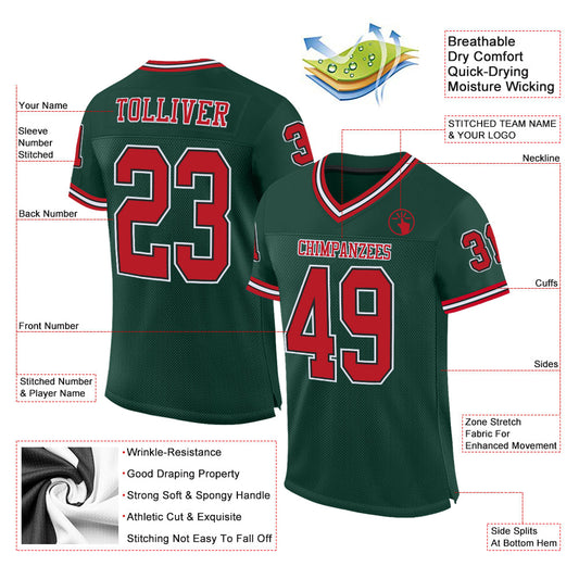 Custom Green Red-Black Mesh Authentic Throwback Football Jersey - Sky-Custom