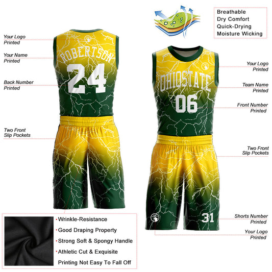 Custom Green White-Gold Round Neck Sublimation Basketball Suit Jersey - Sky-Custom