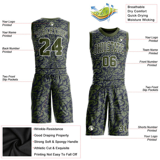 Custom Green Olive-Navy Round Neck Sublimation Basketball Suit Jersey - Sky-Custom