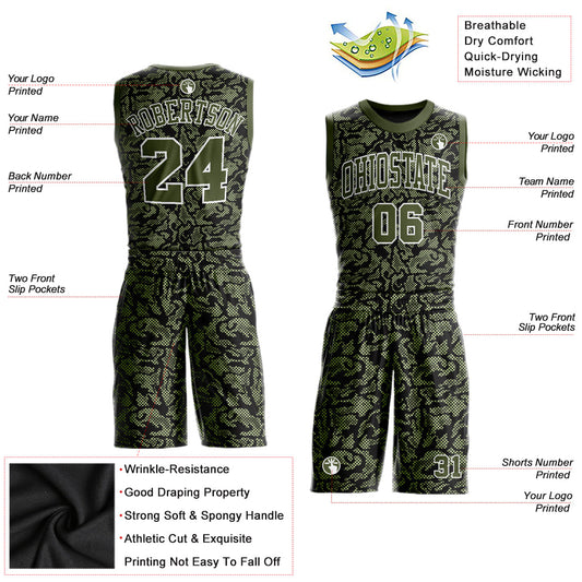 Custom Green Olive-Black Round Neck Sublimation Basketball Suit Jersey - Sky-Custom