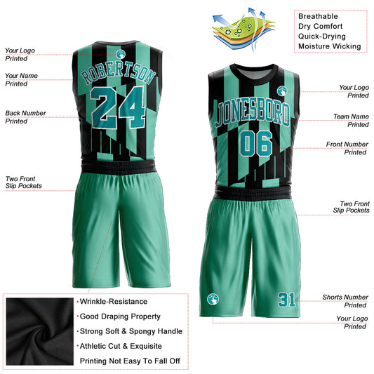 Custom Green Aqua-Black Round Neck Sublimation Basketball Suit Jersey - Sky-Custom
