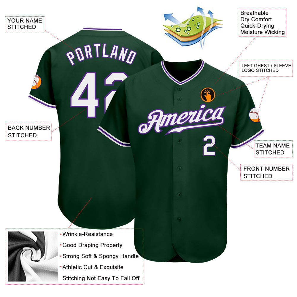 Custom Green White-Purple Authentic Baseball Jersey - Sky-Custom