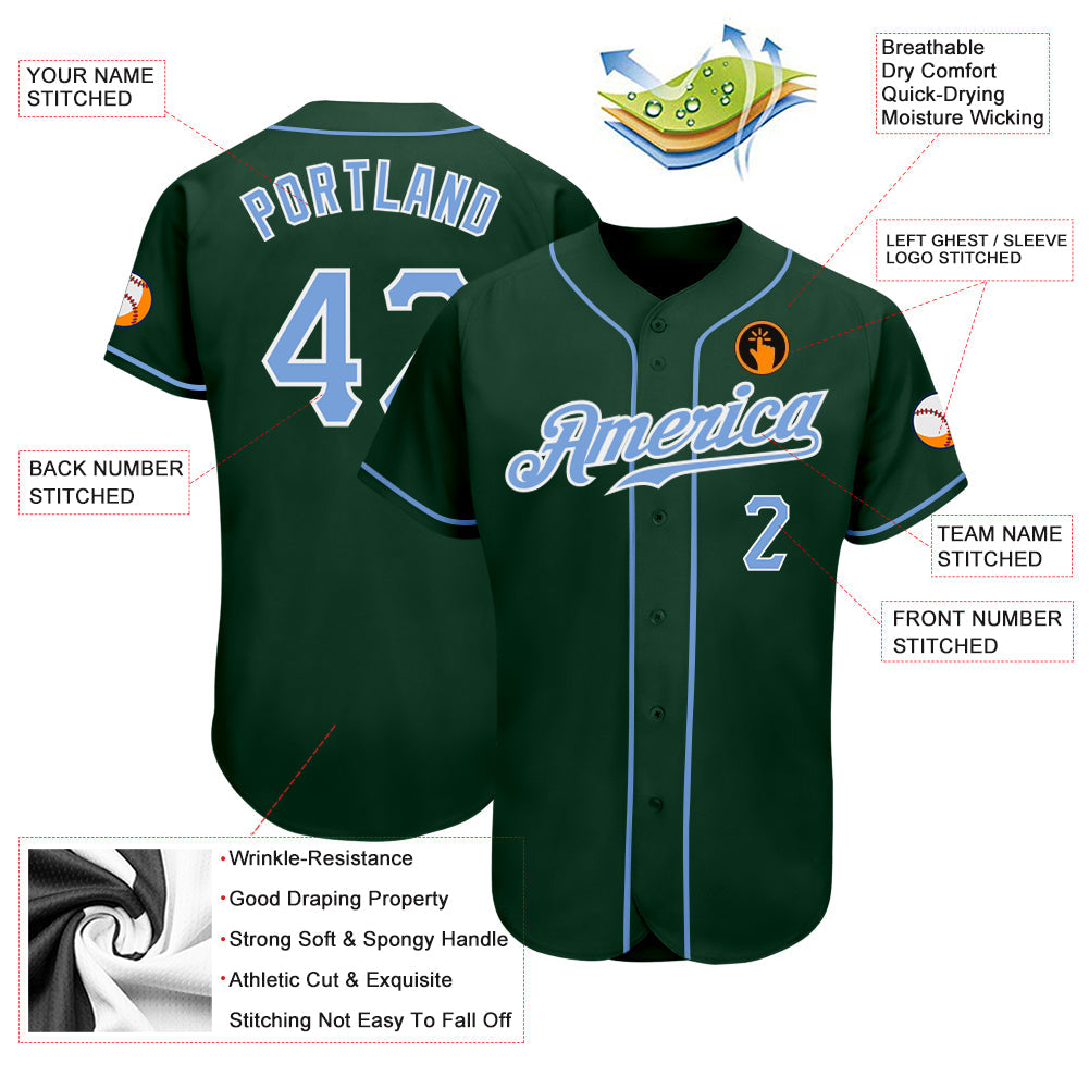 Custom Green Light Blue-White Authentic Baseball Jersey - Sky-Custom