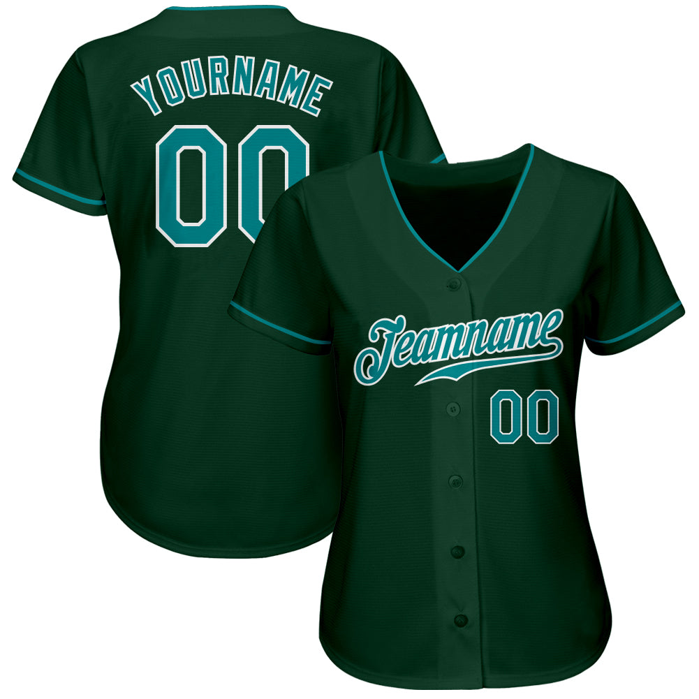 Custom Green Teal-White Authentic Baseball Jersey - Sky-Custom