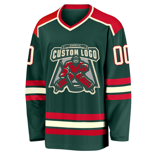 Custom Green Cream-Red Hockey Jersey - Sky-Custom