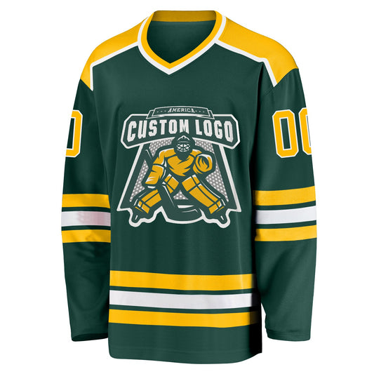 Custom Green Gold-White Hockey Jersey - Sky-Custom