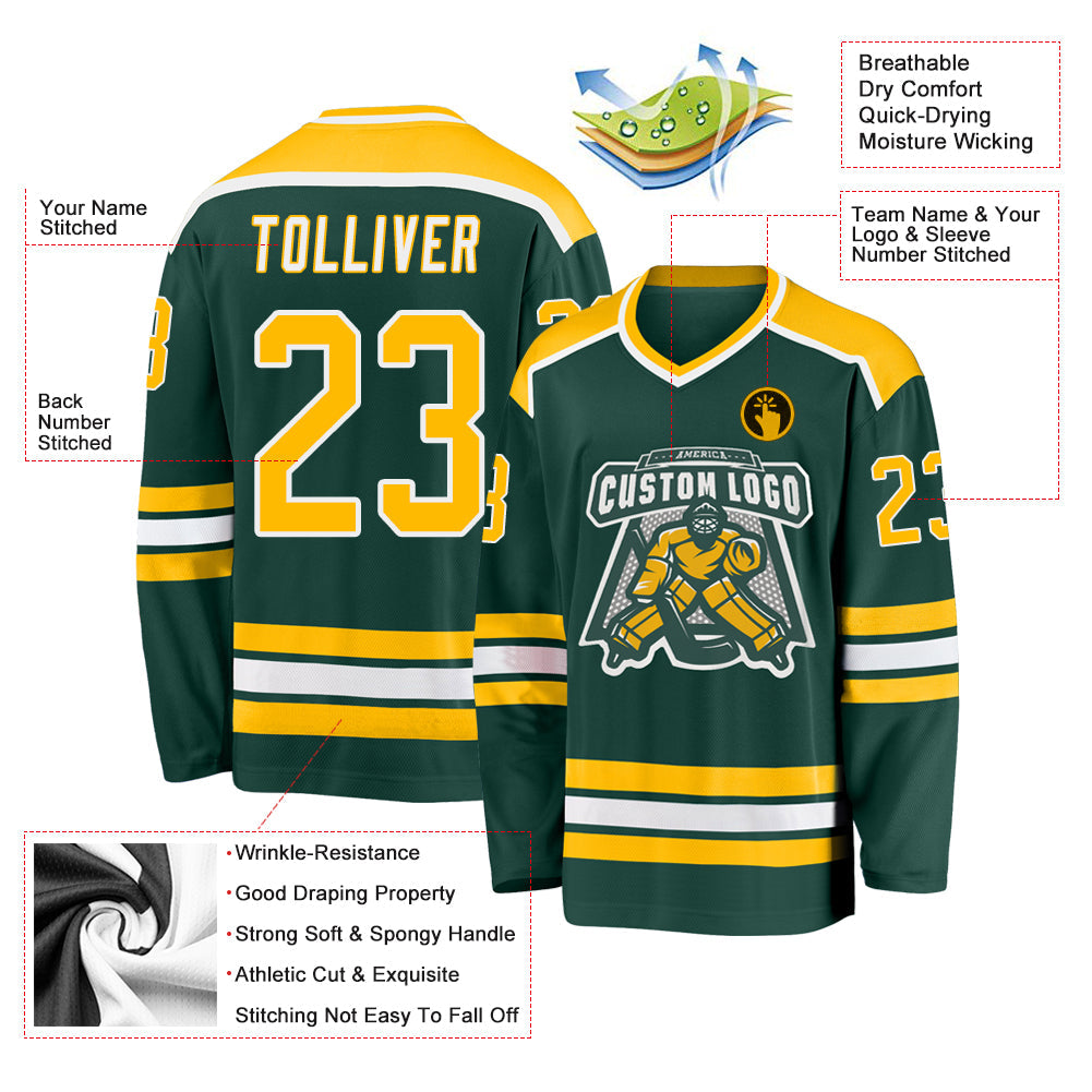 Custom Green Gold-White Hockey Jersey - Sky-Custom