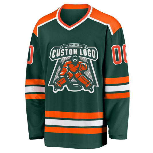 Custom Green Orange-White Hockey Jersey - Sky-Custom