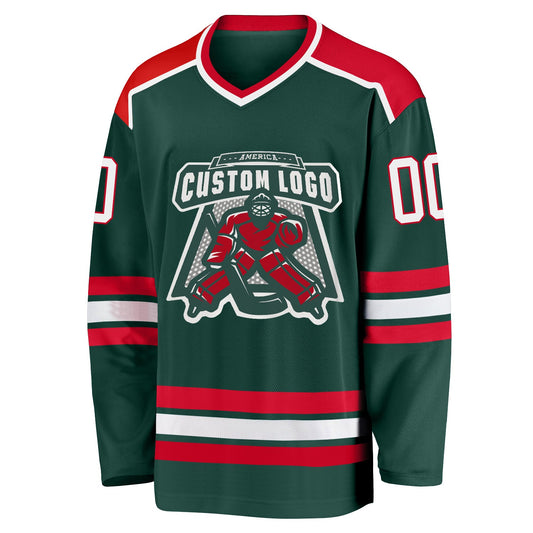 Custom Green White-Red Hockey Jersey - Sky-Custom
