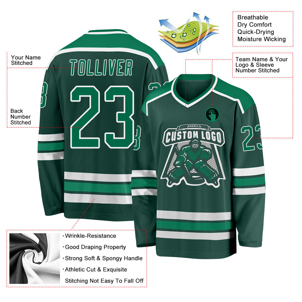 Custom Green Kelly Green-White Hockey Jersey - Sky-Custom