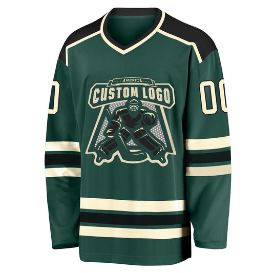 Custom Green Cream-Black Hockey Jersey - Sky-Custom