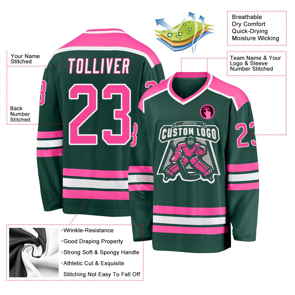 Custom Green Pink-White Hockey Jersey - Sky-Custom
