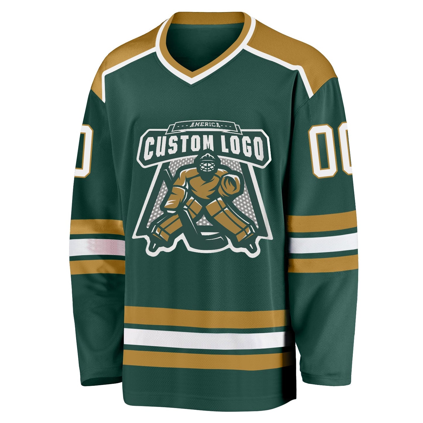 Custom Green White-Old Gold Hockey Jersey - Sky-Custom