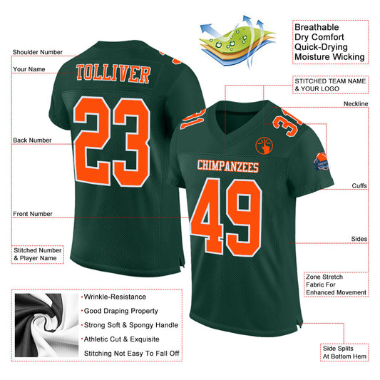 Custom Green Orange-White Mesh Authentic Football Jersey - Sky-Custom