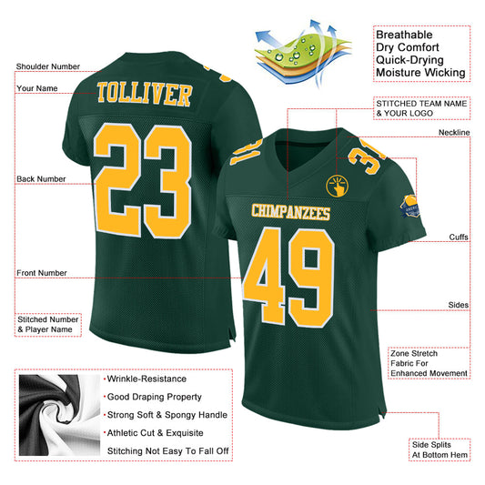 Custom Green Gold-White Mesh Authentic Football Jersey - Sky-Custom