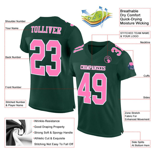 Custom Green Pink-White Mesh Authentic Football Jersey - Sky-Custom