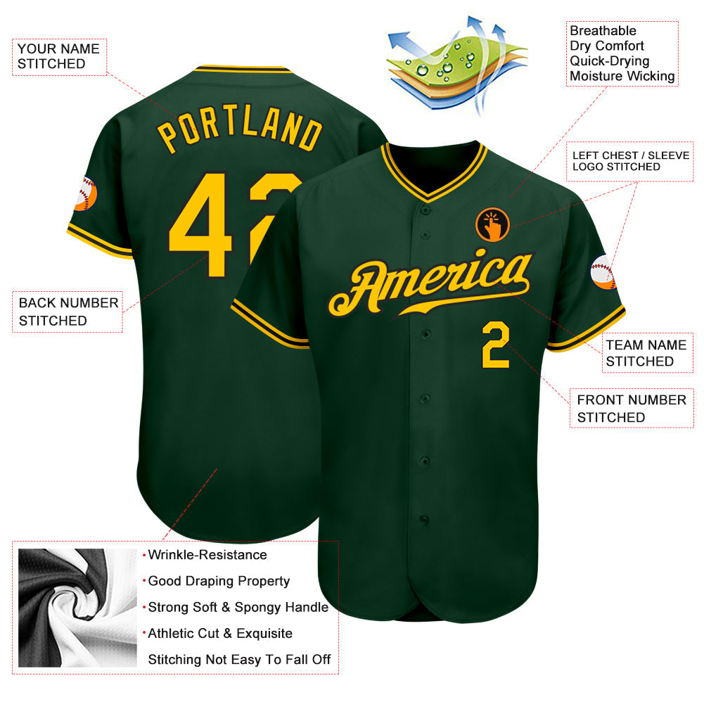 Custom Green Gold-Black Authentic Baseball Jersey - Sky-Custom