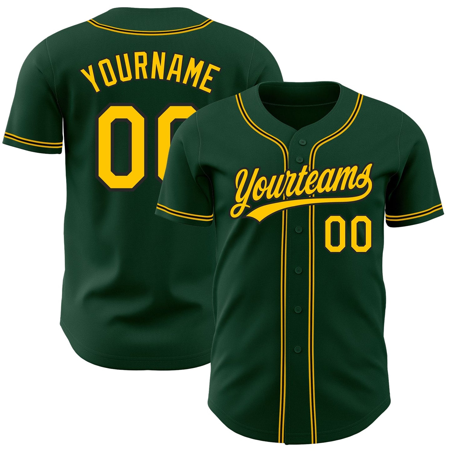 Custom Green Gold-Black Authentic Baseball Jersey - Sky-Custom