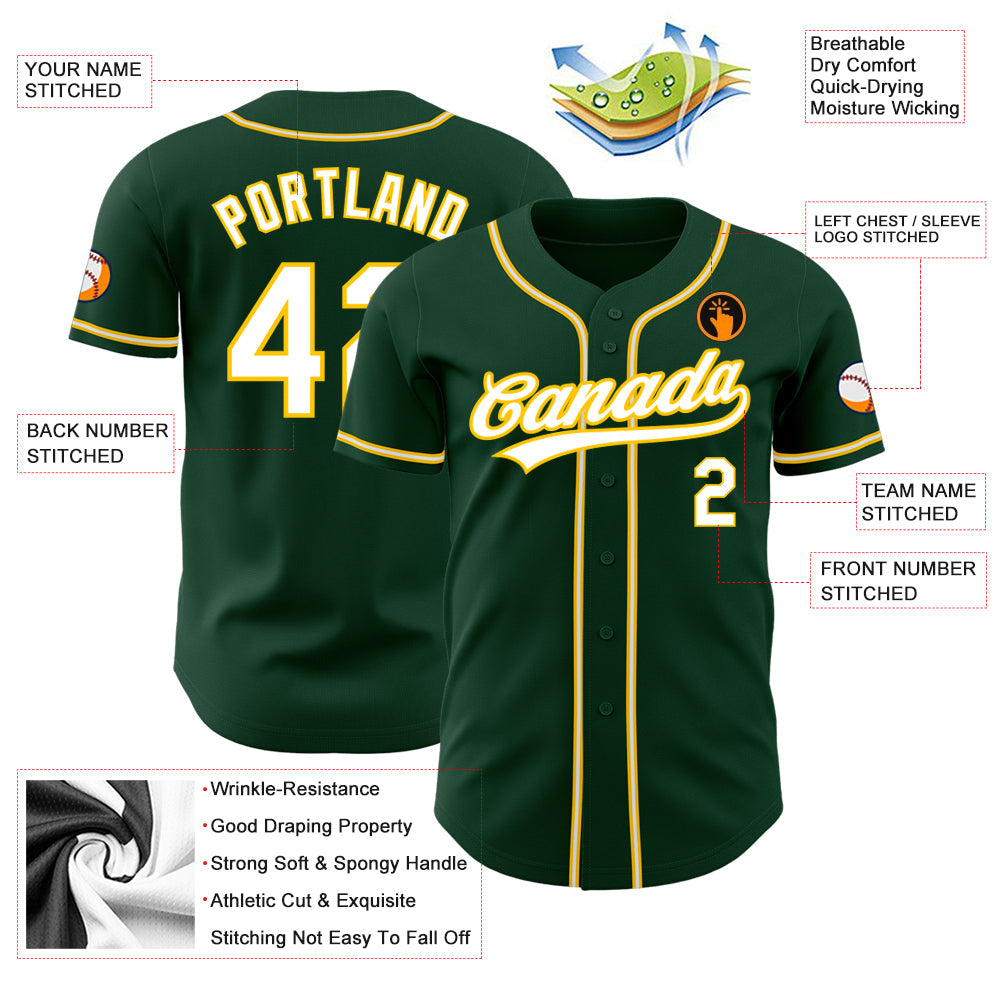 Custom Green White-Gold Authentic Baseball Jersey - Sky-Custom