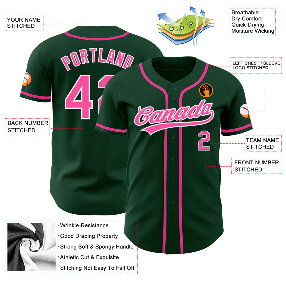 Custom Green Pink-White Authentic Baseball Jersey - Sky-Custom