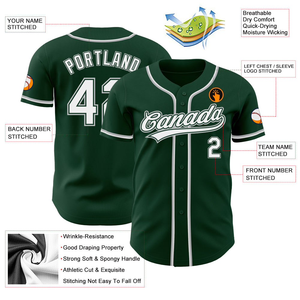 Custom Green White-Gray Authentic Baseball Jersey - Sky-Custom