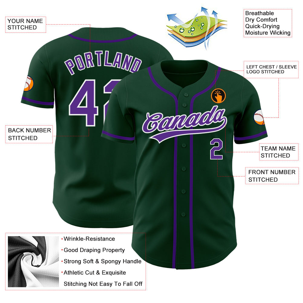 Custom Green Purple-White Authentic Baseball Jersey - Sky-Custom