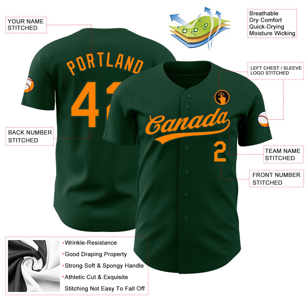 Custom Green Bay Orange Authentic Baseball Jersey - Sky-Custom