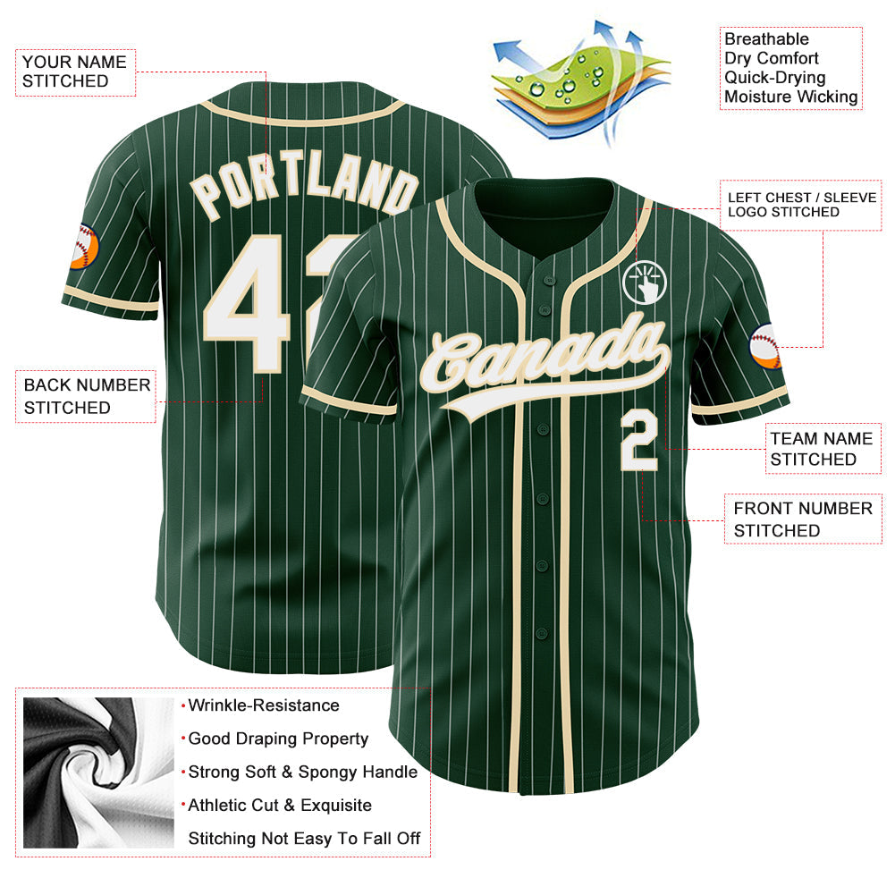 Custom Green White Pinstripe City Cream Authentic Baseball Jersey - Sky-Custom