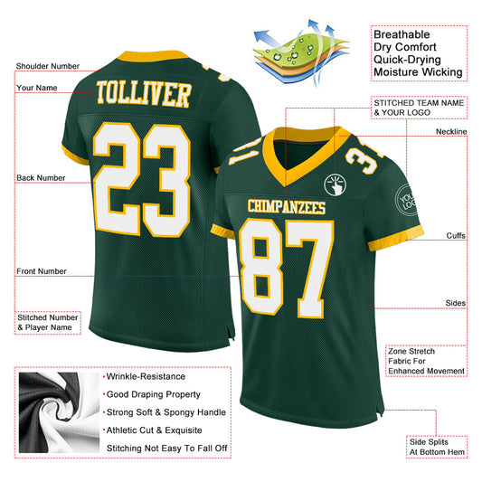 Custom Green White-Gold Mesh Authentic Football Jersey - Sky-Custom