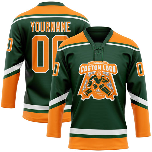 Custom Green Bay Orange-White Hockey Lace Neck Jersey - Sky-Custom