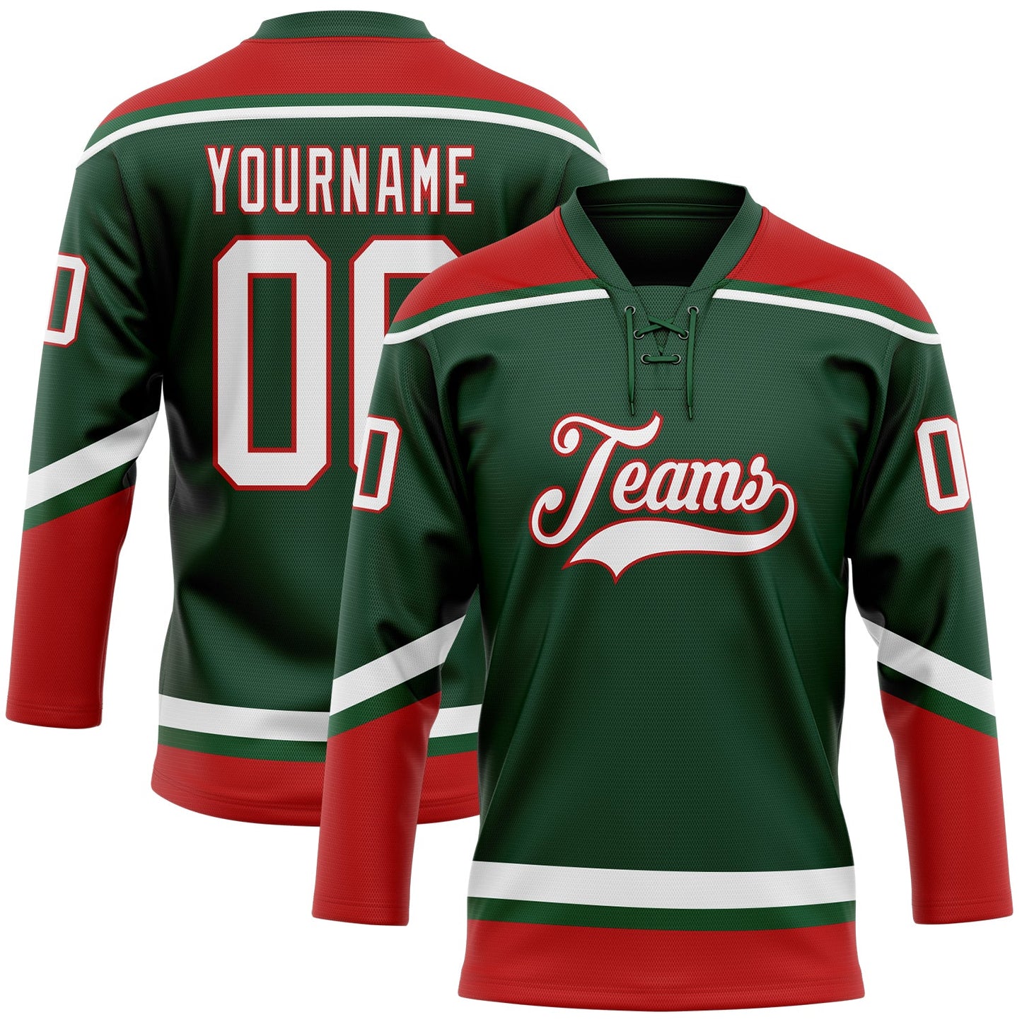 Custom Green White-Red Hockey Lace Neck Jersey - Sky-Custom
