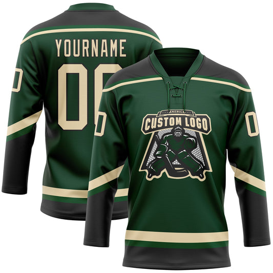 Custom Green City Cream-Black Hockey Lace Neck Jersey - Sky-Custom
