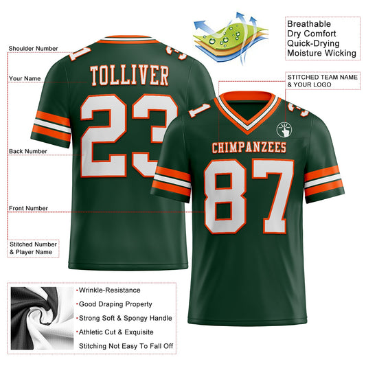 Custom Green White-Orange Mesh Authentic Football Jersey - Sky-Custom